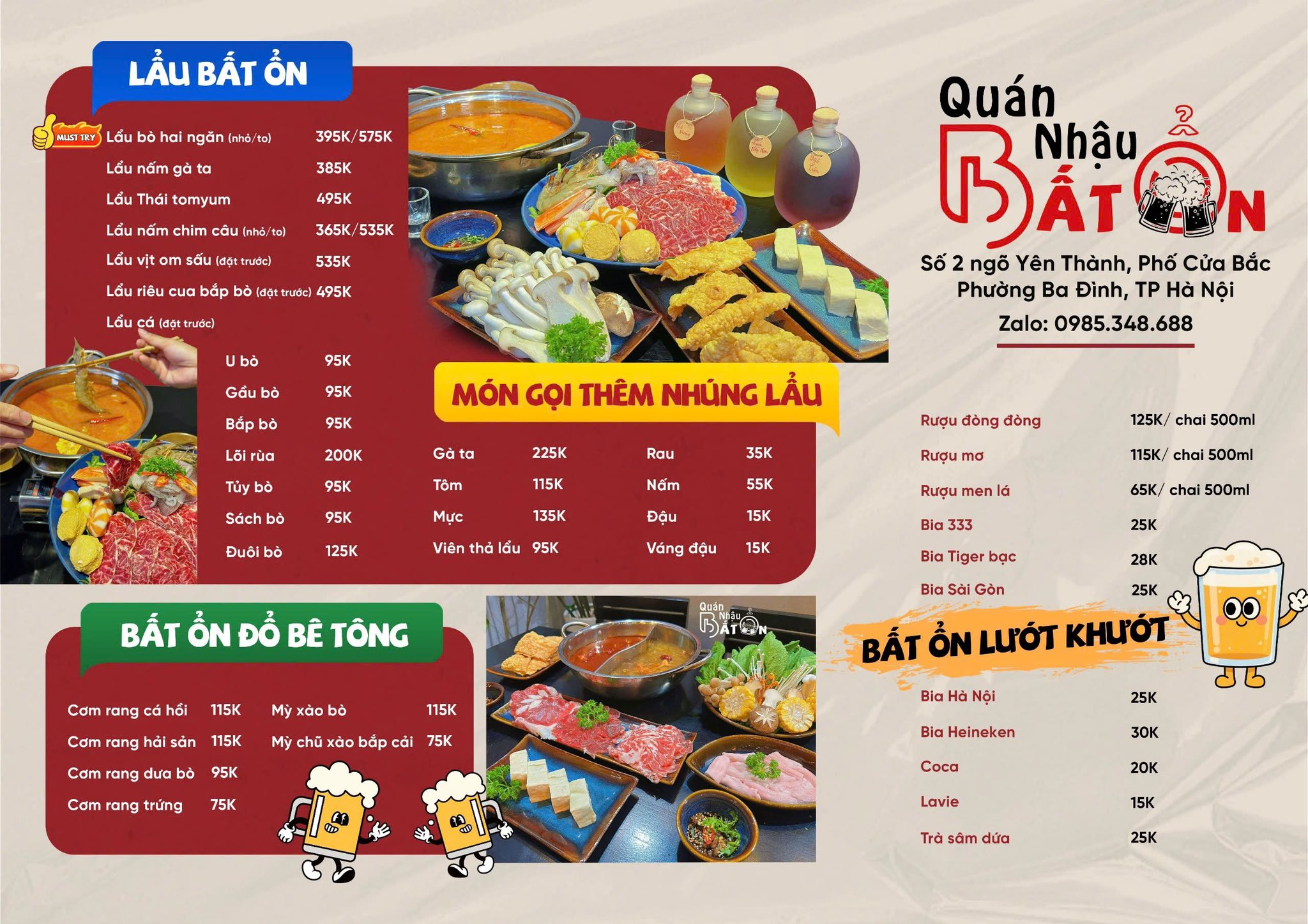 Menu lẩu và đồ uống